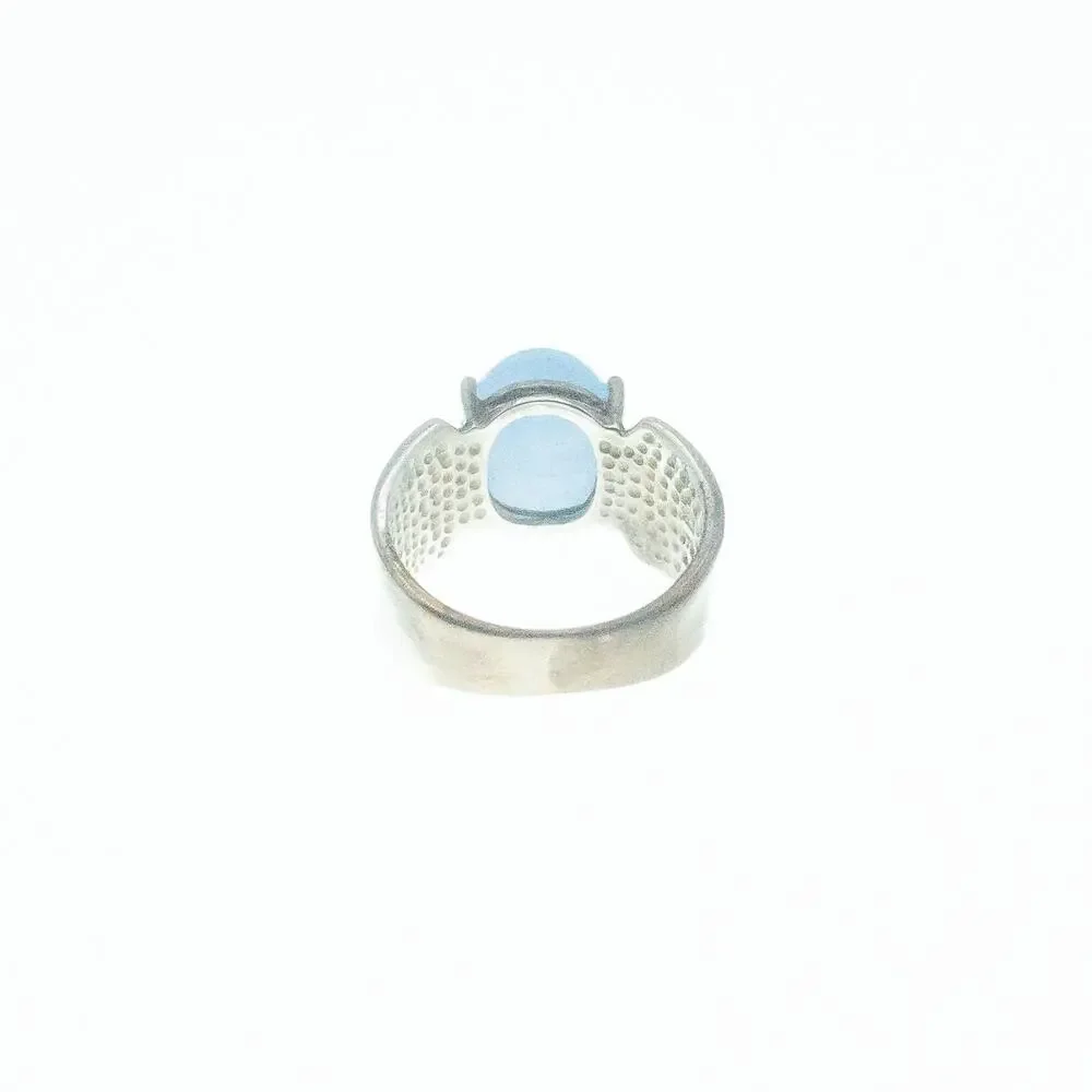 Sterling Silver 925 Blue Jade Cabochon Ring Size 7 Chinese Symbols